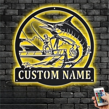 Custom name Shark Fishing wall decor sign with RGB color changing led