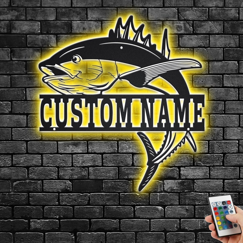 Custom Atlantic Salmon Fishing Metal Wall Art LED Light - Personalized -  Lynseriess